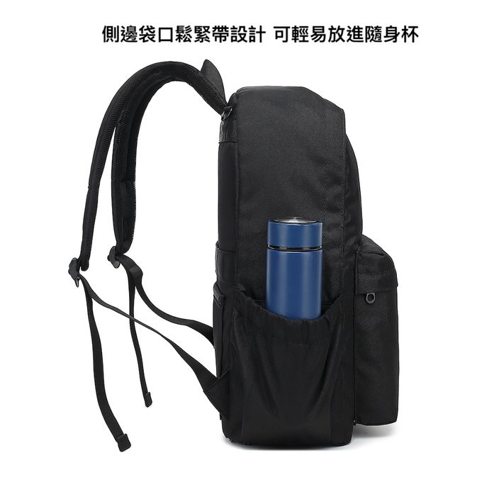 Heine 海恩 - WIN-258 黑色極簡風 素面後背包 防潑水後背包 防盜後背包-黑色