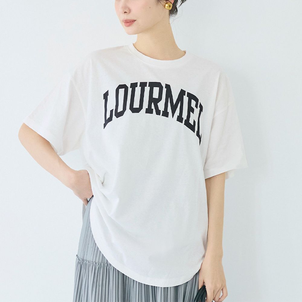 純棉學院風圓弧休閒短袖上衣(大人)-法文字-白