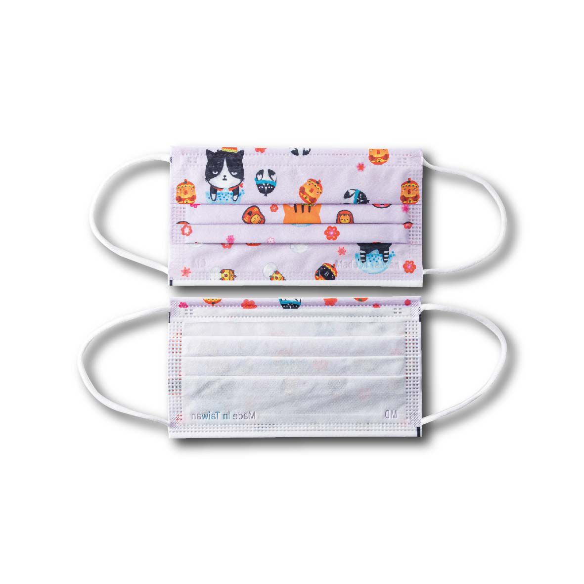 YSH 益勝軒 - 成人醫療級三層平面口罩/雙鋼印/台灣製-福氣喵喵 (17.5x9.5cm)-30入/盒(未滅菌)單片包裝