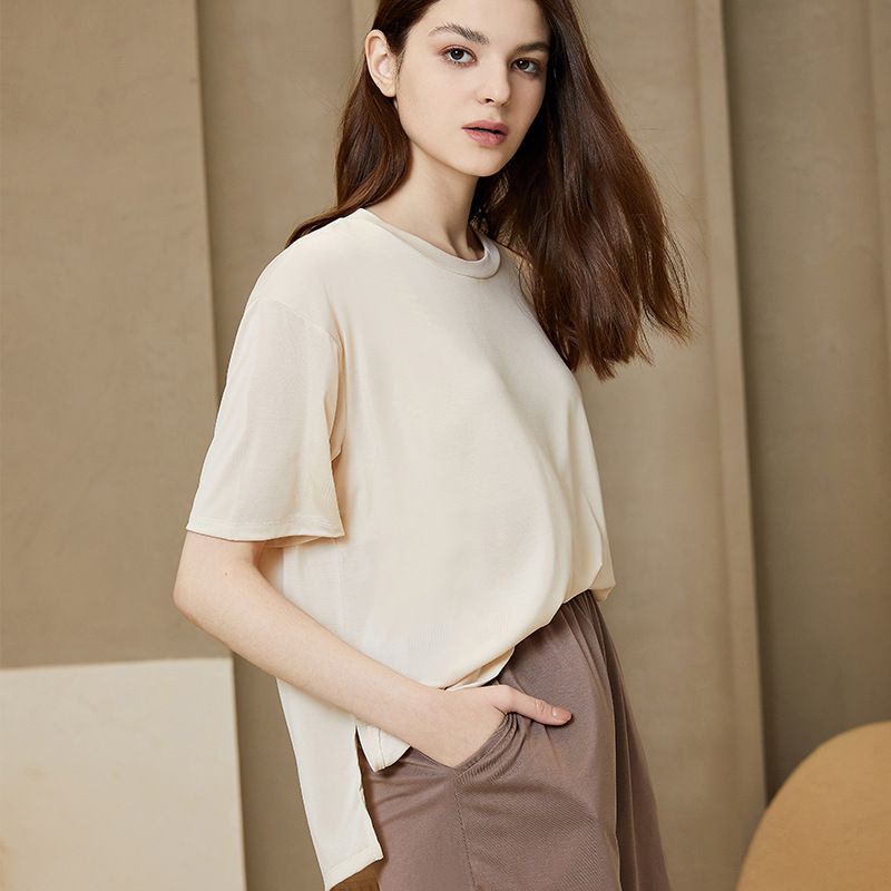 ALWAYS - 棉柔圓領短袖上衣(附胸墊)-藍色