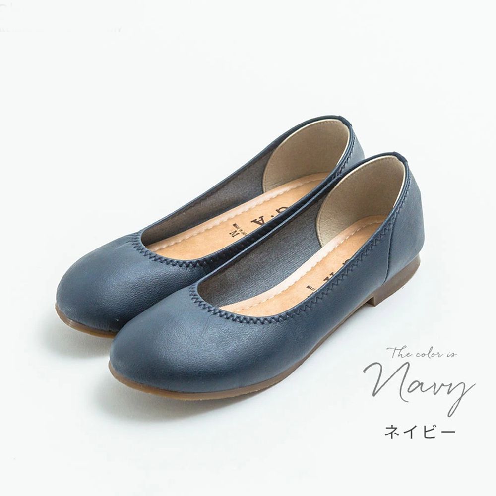 日本女裝代購 - 日本製 仿皮柔軟休閒平底包鞋-深藍