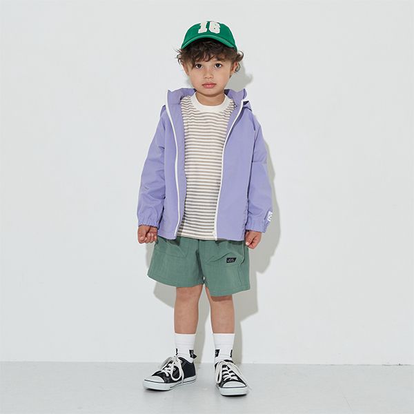 日本 b-ROOM - 潑水加工 連帽2WAY防風外套(附收納袋)-恐龍-軍綠