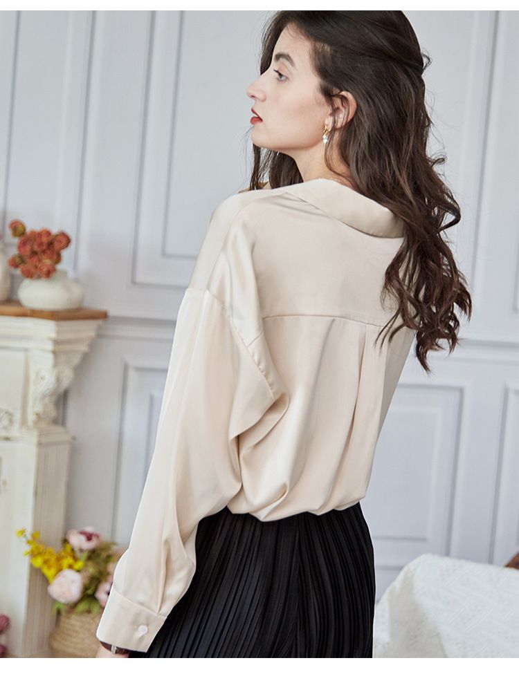 法式氣質長袖襯衫-香檳色