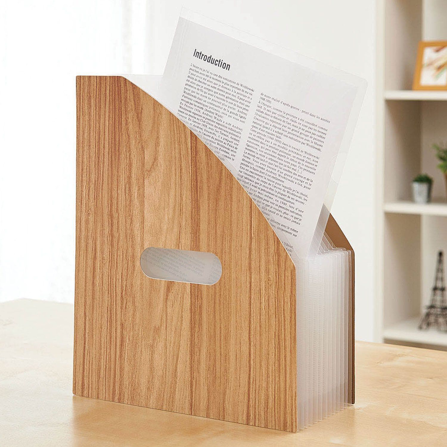 日本千趣會 - 直立式大容量伸縮文件收納盒-平行款-深咖木紋 (33x23.6cm)