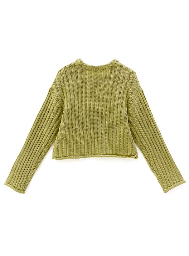 日本 GRL - 圓領坑條短版針織上衣-深灰 (F)