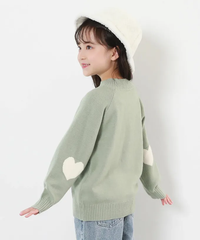 日本 devirock - [可機洗]手肘愛心柔軟針織上衣-抹茶綠