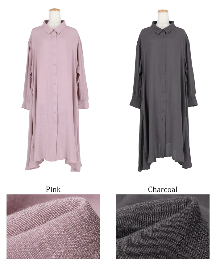 日本 COCA - 寬鬆傘狀薄長袖襯衫洋裝/外套-粉