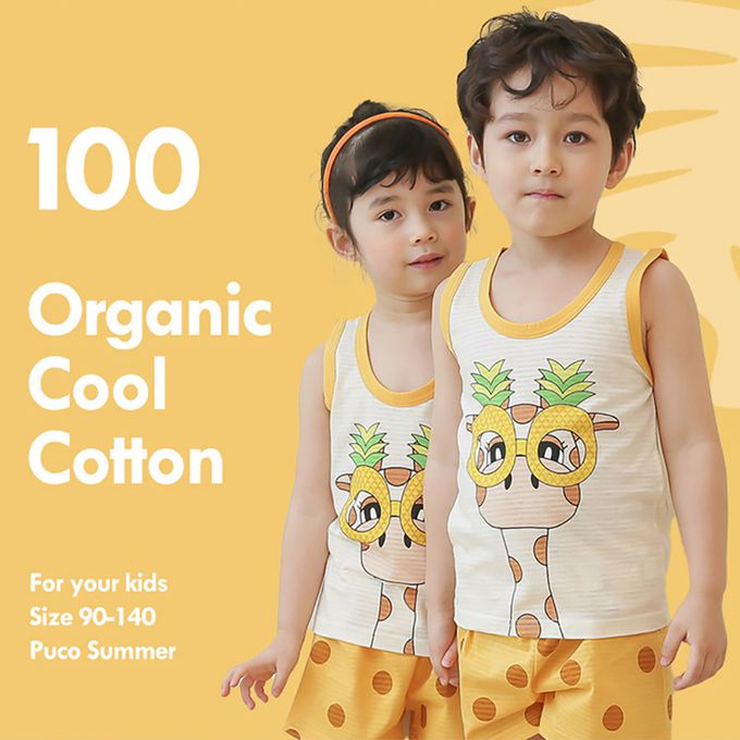正韓 Puco - 超優質嬰幼兒/兒童無袖100% 有機棉家居服/睡衣-我愛長頸鹿