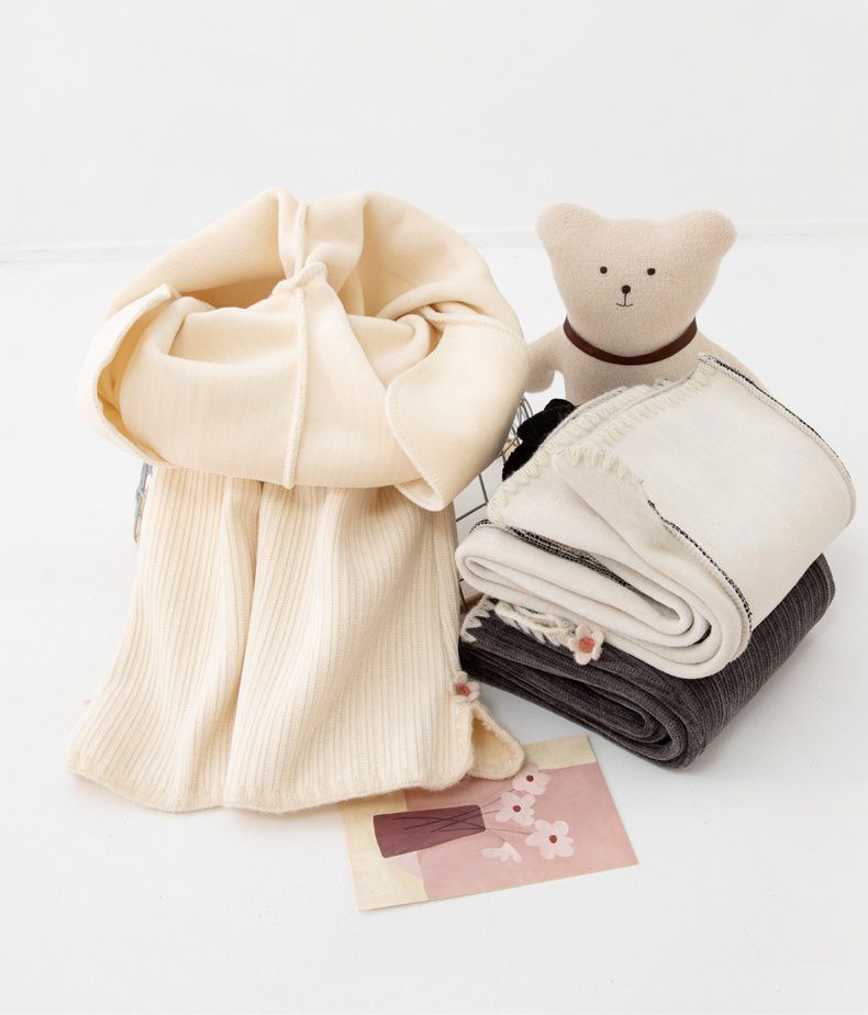 FANMOU - 加厚加絨保暖寬褲-小花-黑色