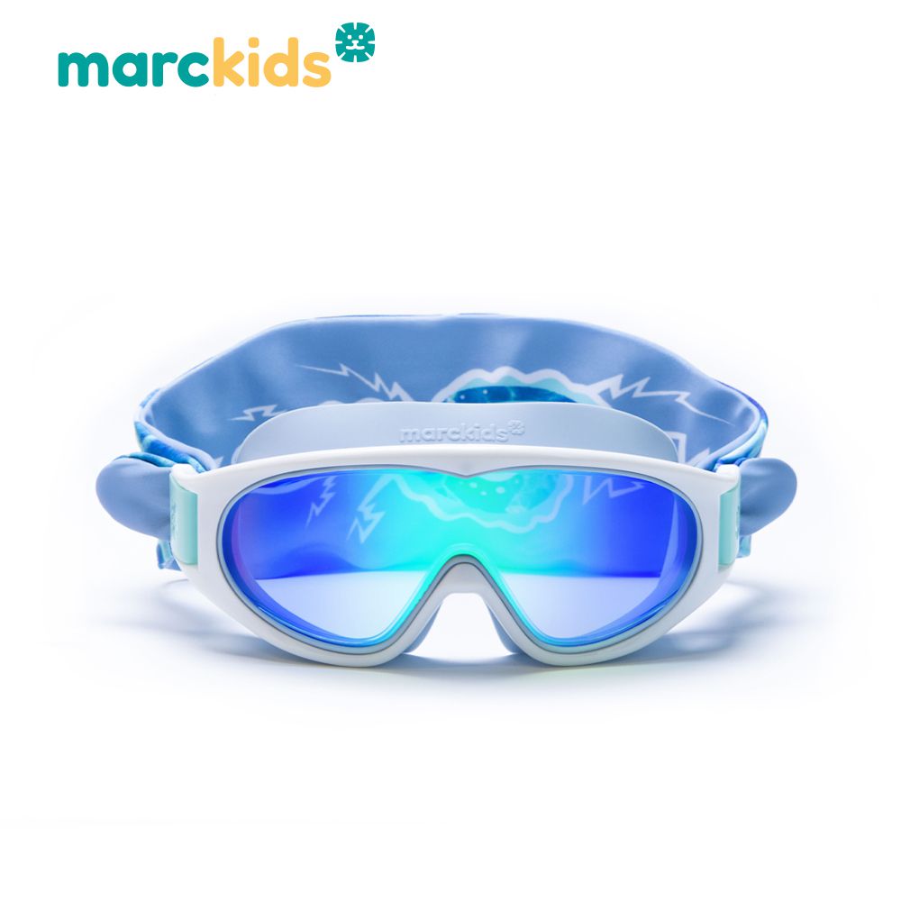 Marckids兒童頭帶式造型大框泳鏡-藍光閃電