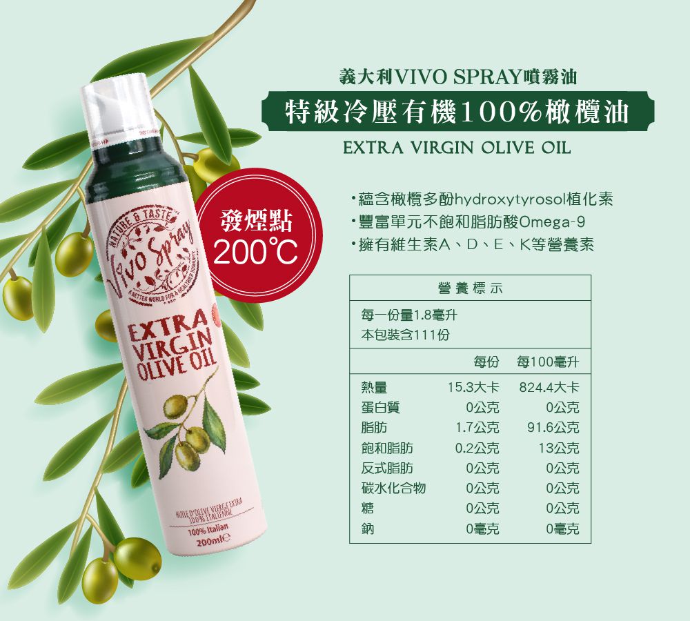義大利VIVO - 原裝進口噴霧油-椰子油 (200ml)