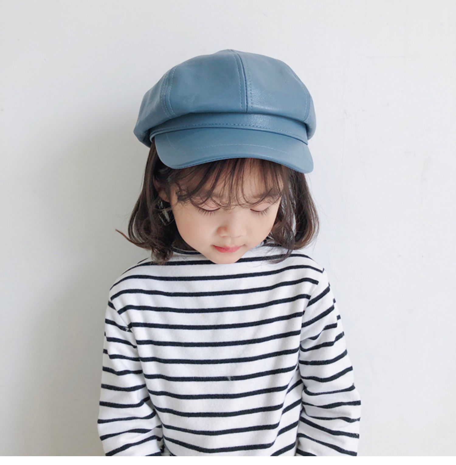 皮革貝雷帽-黃色 (49-51CM(建議2-5歲))