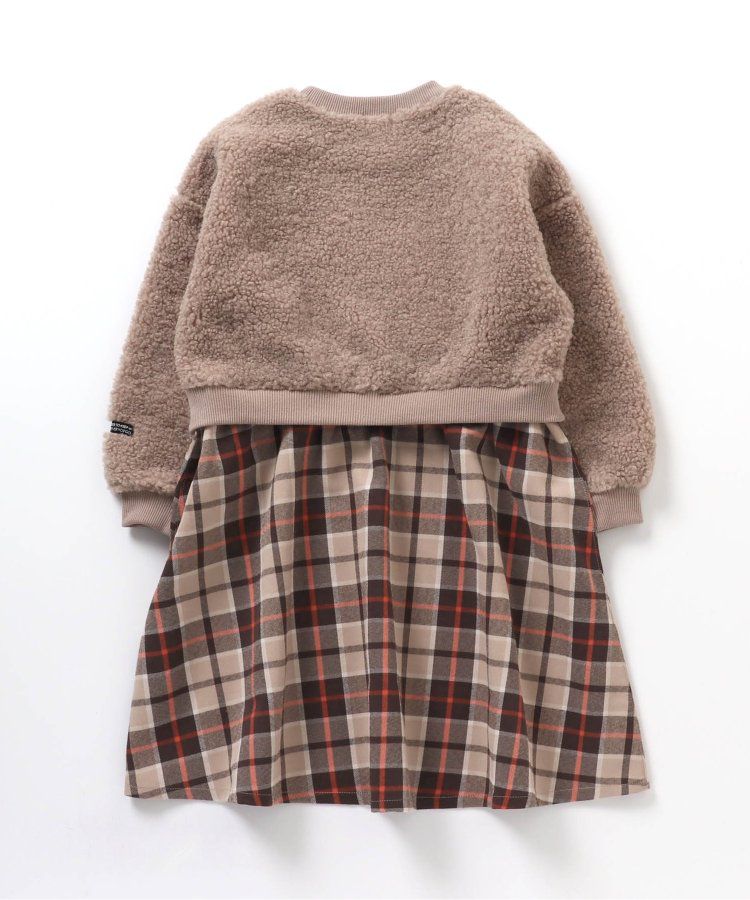 日本 BREEZE - 毛絨印花拼接長袖洋裝-黑x白斑點