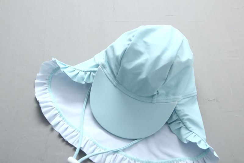 女寶長袖泳裝套裝(附帽子)-英文字母-淺藍色