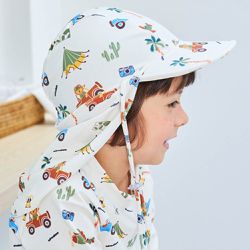 韓國 Bebechat - UPF 50+抗UV超防曬遮脖帽/戲水帽-旅行動物-米