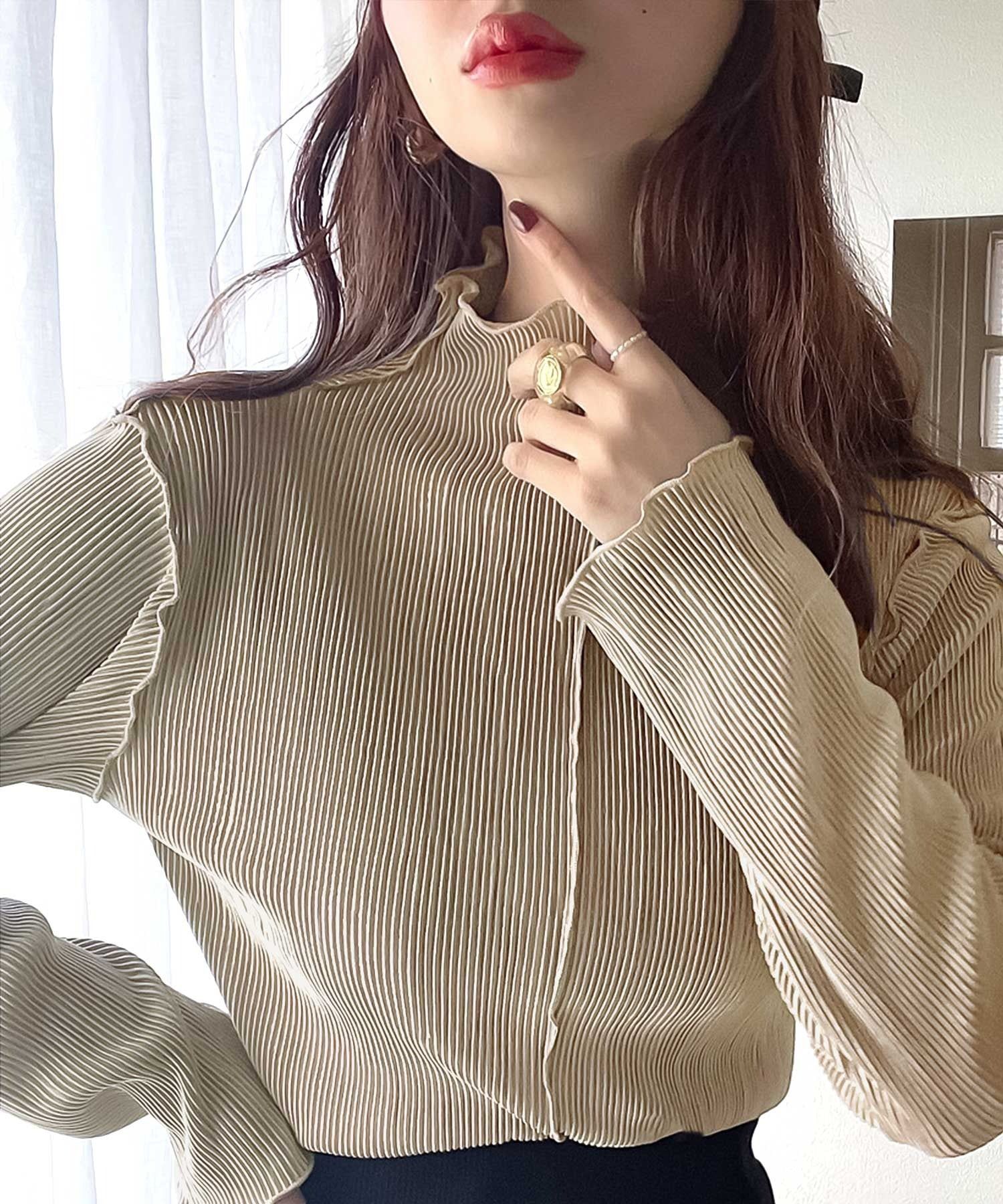 日本 Classical Elf - 光澤感木耳邊薄長袖上衣-酪梨綠