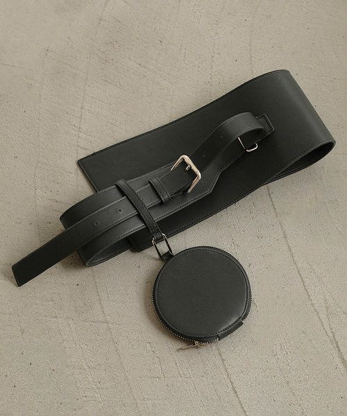 日本 Bou Jeloud - 設計感仿皮腰封腰帶-附同色系零錢包-焦糖