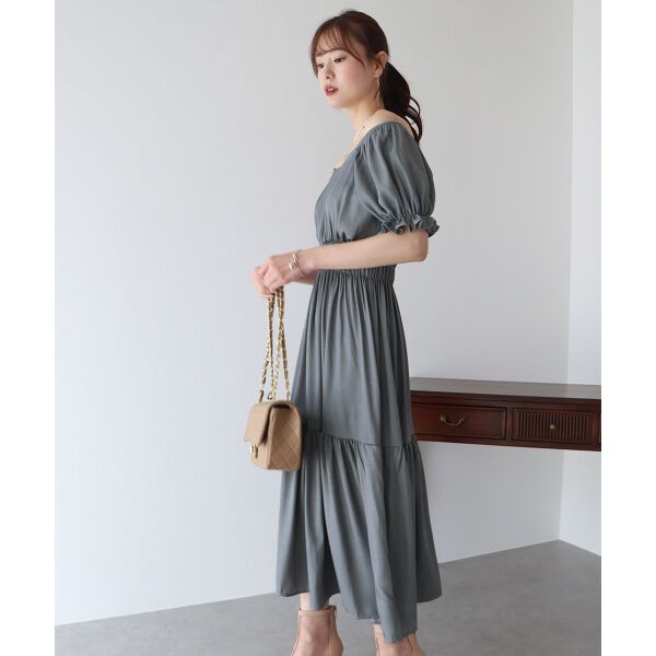 日本 BLUE EAST - 甜美氣質泡泡袖收腰洋裝-薄荷綠