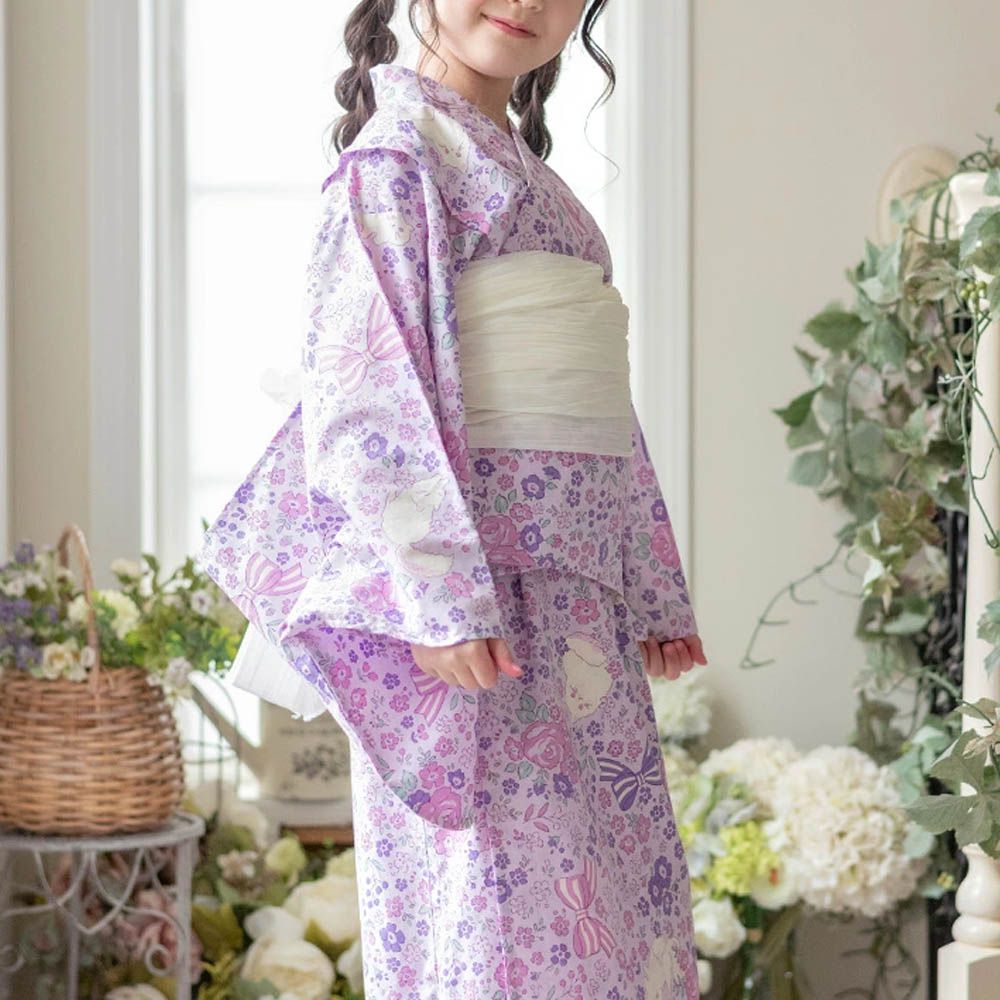 夢幻2way純棉兵兒帶浴衣(可當洋裝)-小花與貓-粉紫