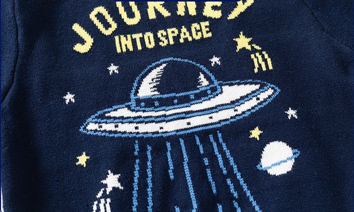 WELLKIDS - 薄絨圓領保暖長袖上衣/大學T-太空人-深藍色