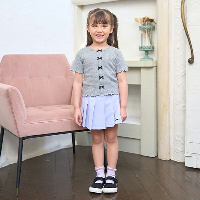 日本 Lycee mine - 可愛女孩蝴蝶結針織短袖上衣-灰