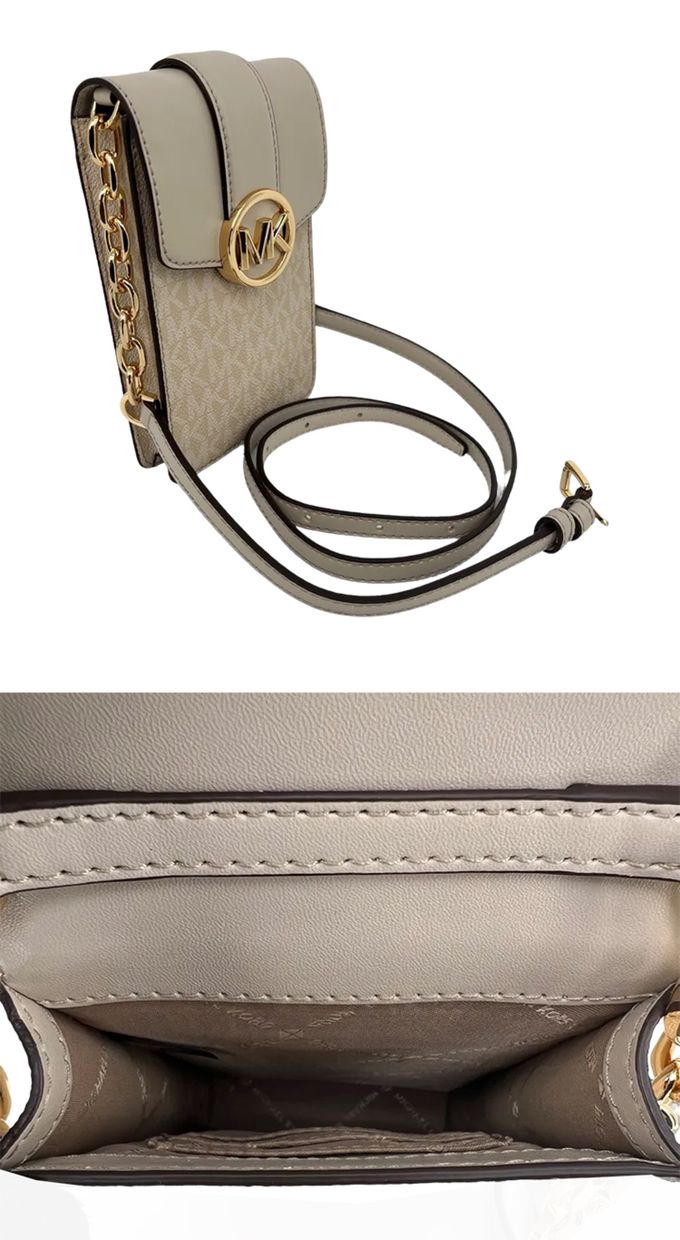 MICHAEL KORS - 滿版LOGO皮革手機斜背包-灰色
