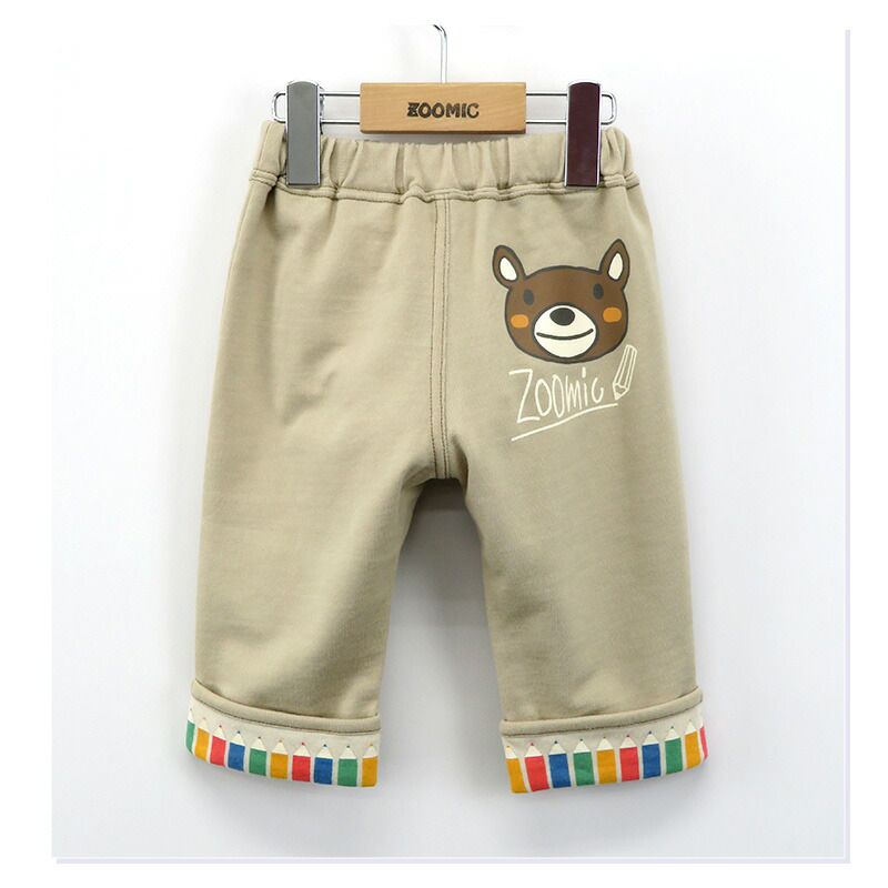 日本 ZOOLAND - 可愛鉛筆反摺柔軟舒適七分褲-卡其