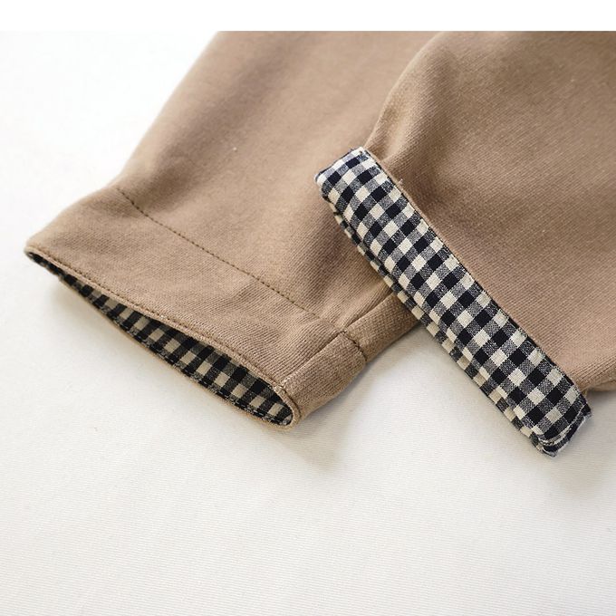 日本 ZOOLAND - 胸前大口袋舒適好穿吊帶褲-格紋內襯-海軍藍