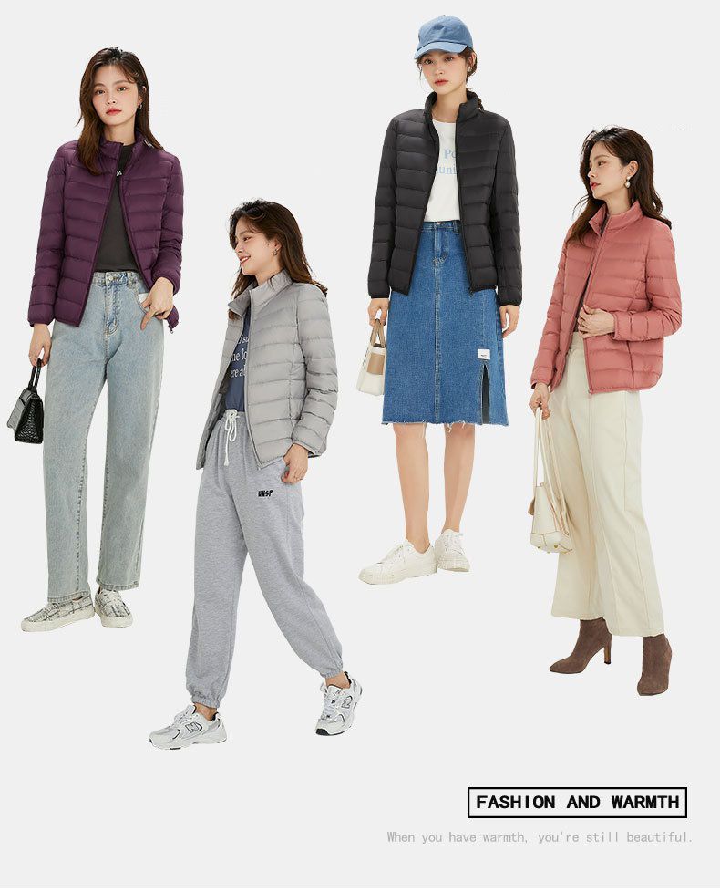 成人輕薄立領羽絨外套(女款)-淺灰色