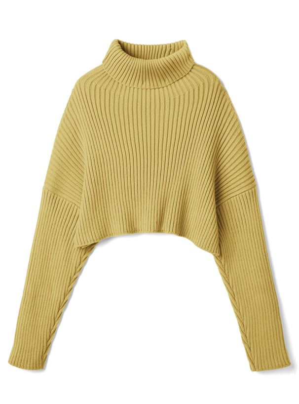 日本 GRL - 落肩高領羅紋針織上衣-暖陽橘 (F)