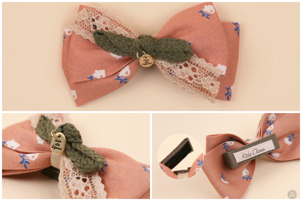 韓國 Happy Prince - 蕾絲雙層蝴蝶結髮飾-粉橘