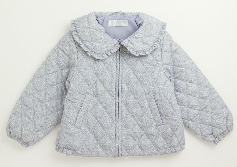 日本 Catherine Cottage - 荷葉領輕量鋪棉絎縫外套-小花-藍紫