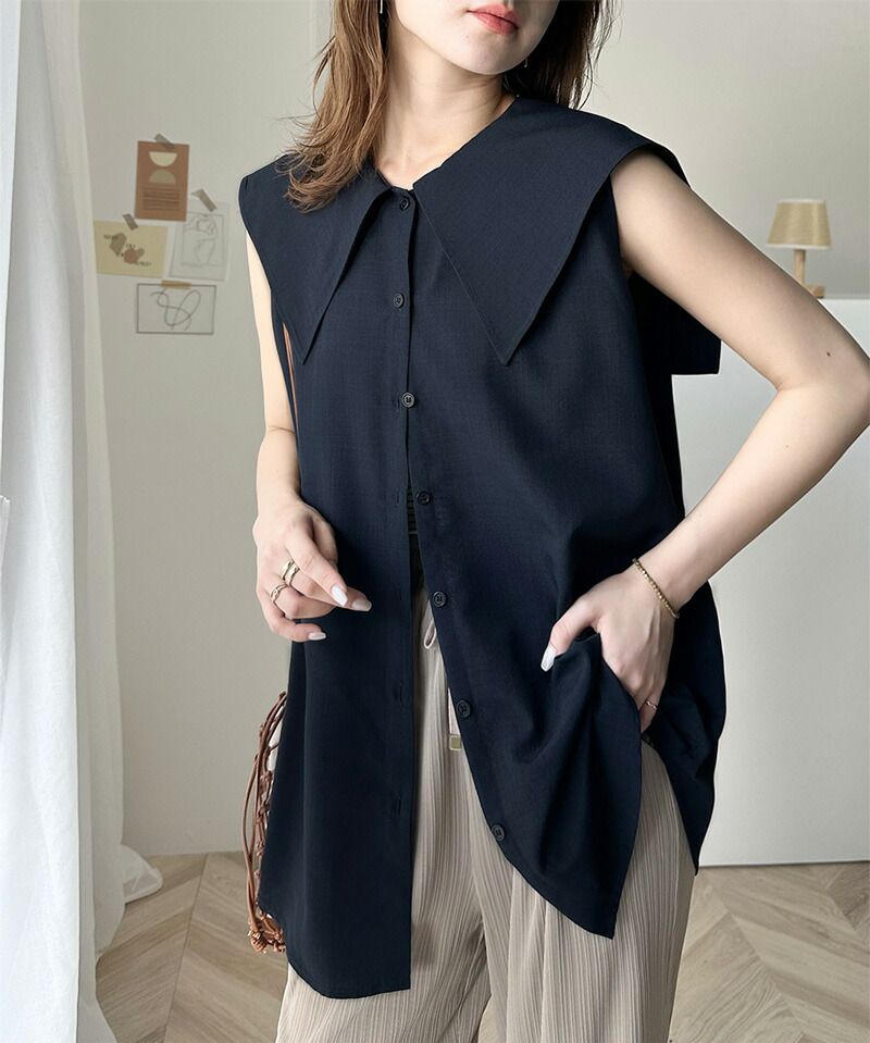 日本 Classical Elf - 優雅歌德領無袖襯衫-天使白