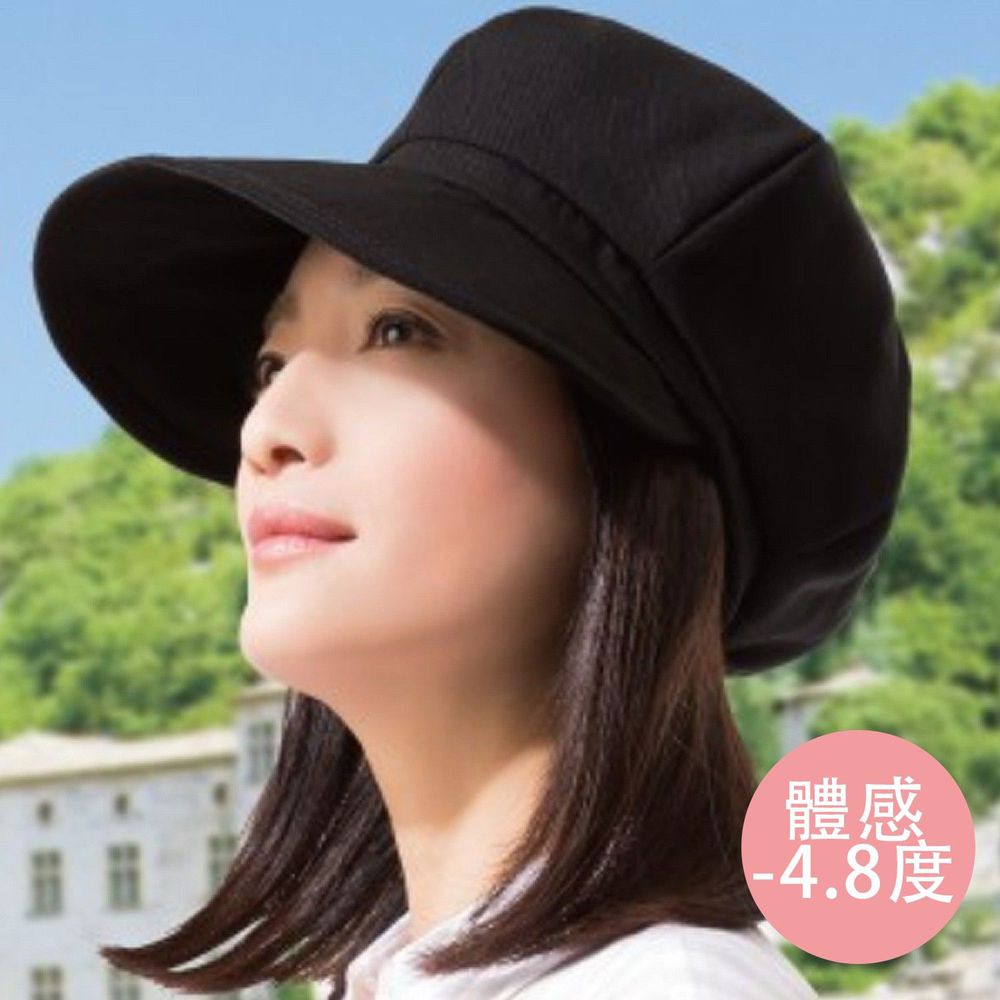日本 SUN FAMILY - 體感-4.8度大帽簷可折疊貝蕾帽-黑 (頭圍59.5cm內)