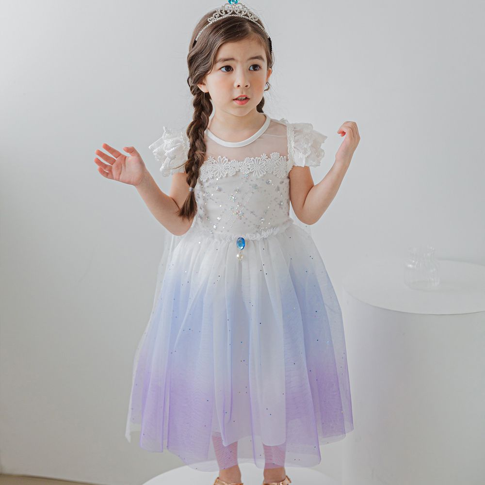 韓國 mari an u - (披風可拆)藍寶石透膚領漸層紗裙洋裝-極光白