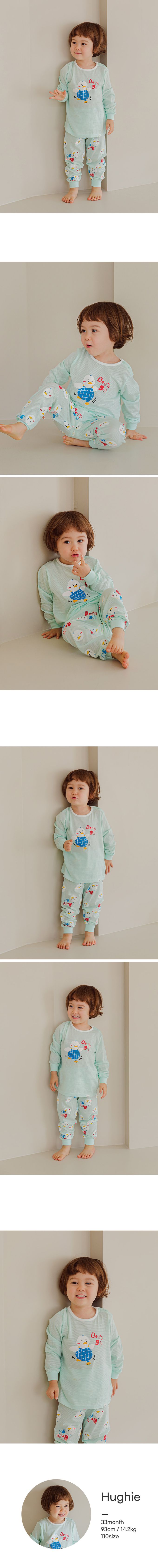 韓國 Cordi-i - 無螢光棉透氣緹花長袖家居服-散步小鴨-湖綠