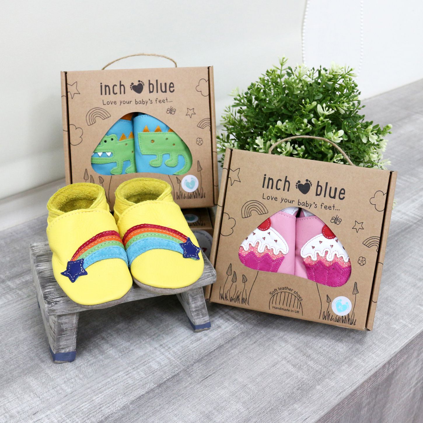 英國Inch Blue - 真皮手工寶寶鞋-水彩花