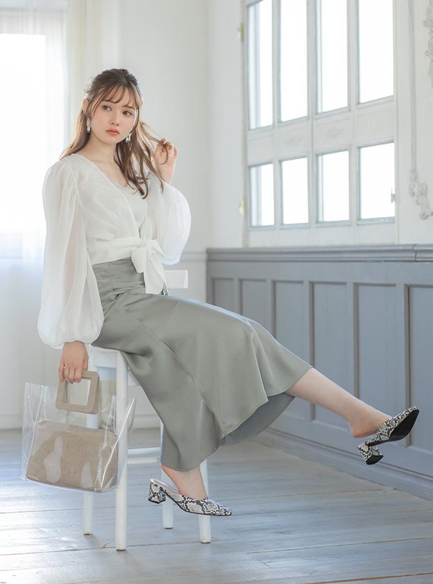 日本 GRL - 時尚異材質拼接透明子母包-鱷魚紋-天使白