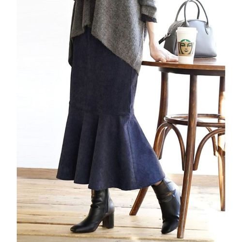 日本 zootie - 修身美型伸縮斜紋厚磅魚尾長裙-深藍