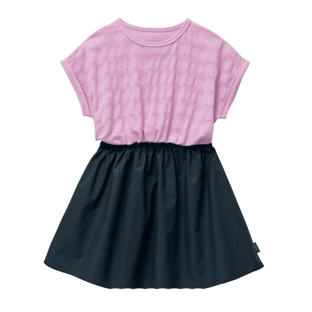 日本千趣會 - (剩140)GITA 假兩件短袖洋裝-粉紫上衣X黑裙