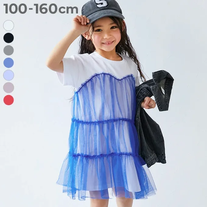 日本 devirock - 柔軟薄紗拼接甜美短袖洋裝-黑