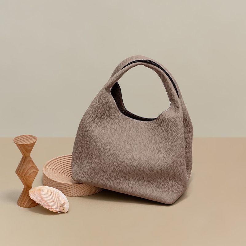 真皮荔枝紋手提水桶包-黑色 (18x22x16.5cm)