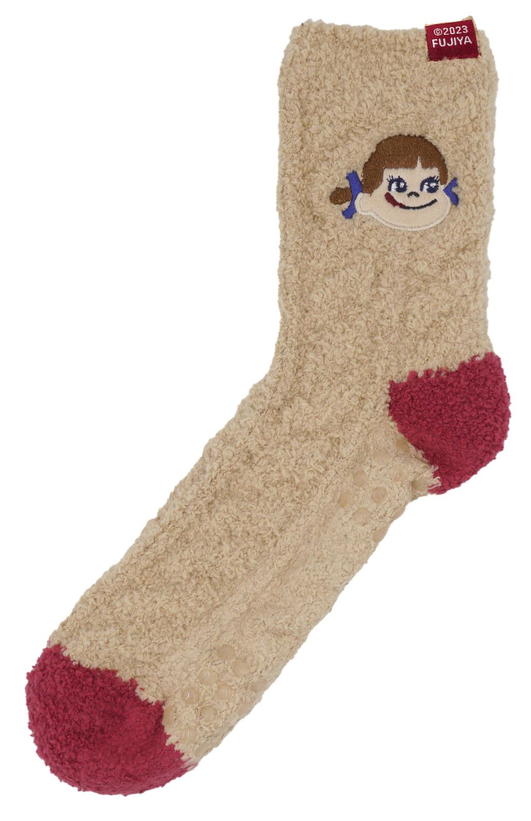 日本 friendshill - peko聯名款 刺繡柔軟針織保暖長襪-奶茶 (22-25cm)