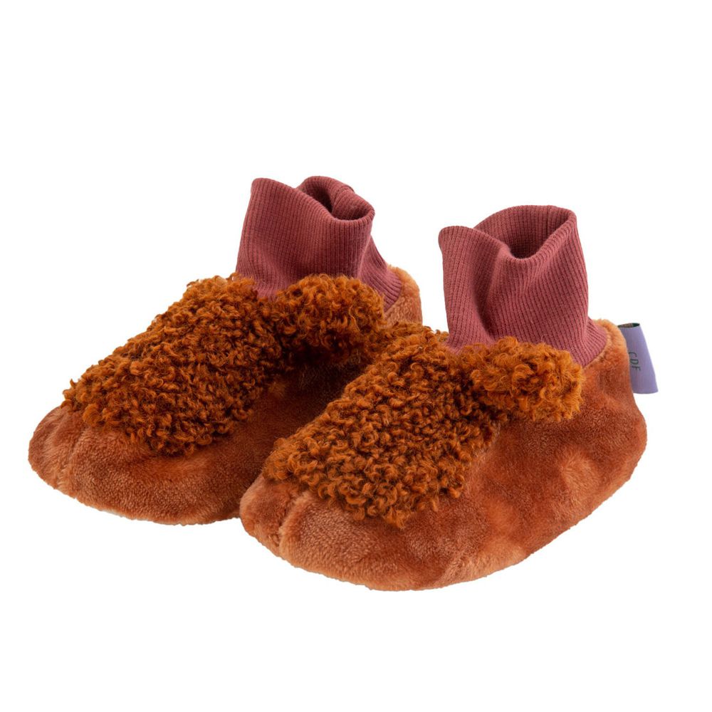 日本 BISQUE - 動物造型超柔軟保暖室內鞋(底部止滑)-貴賓狗-橘紅棕 (14-16cm)