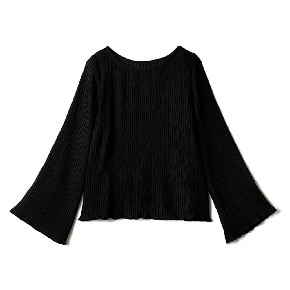 日本 GRL - 水波紋微透膚薄長袖上衣-簡約黑 (F)