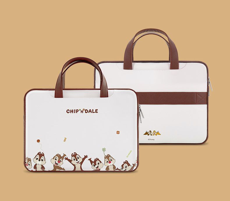 迪士尼手提電腦包-歡呼的奇奇蒂蒂-杏+棕