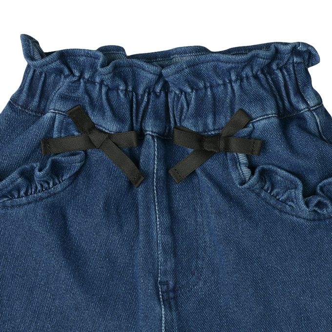 akachan honpo - 10分褲-口袋荷葉邊-深藍色