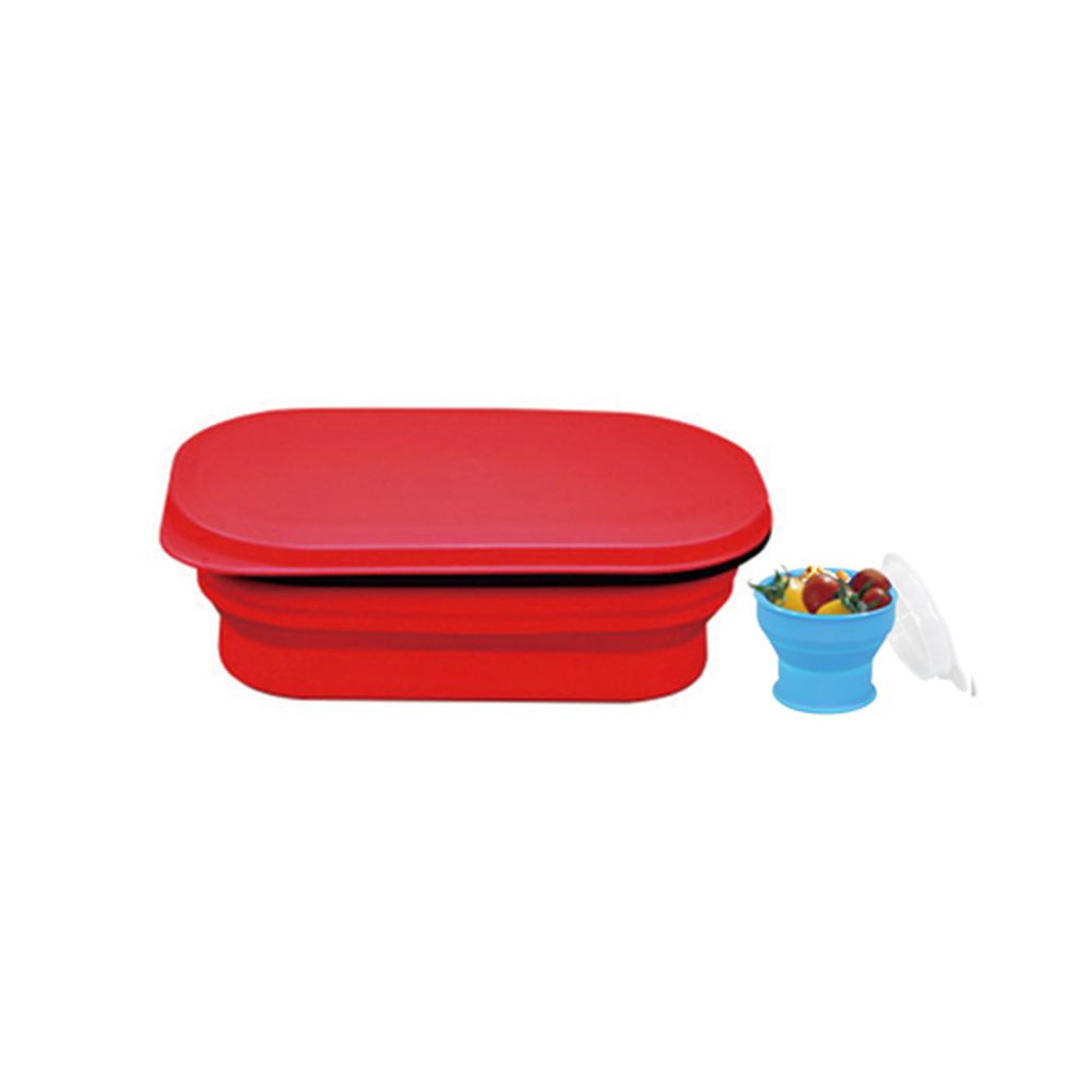 Lexngo - 可折疊午餐組-紅 (小)-午餐盒-580ml*1+醬料罐-80ml*1