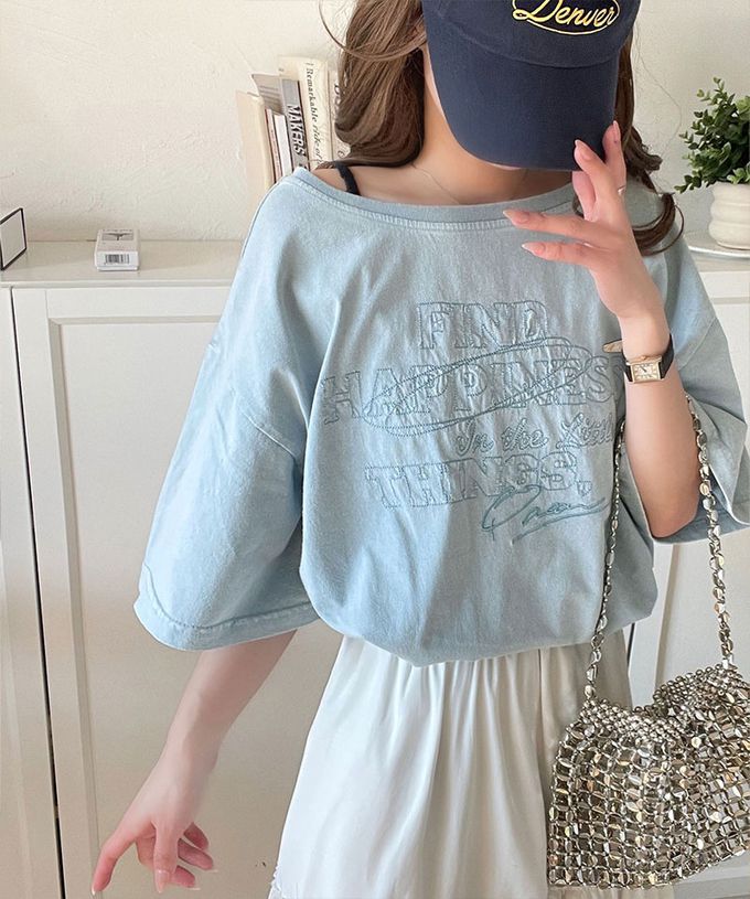 日本 Classical Elf - 純棉復古logo船領前後穿短袖上衣-粉紅