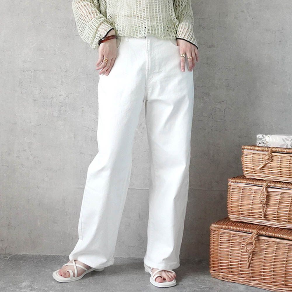 彈力修身高腰直筒丹寧褲(再生環保材質)-白